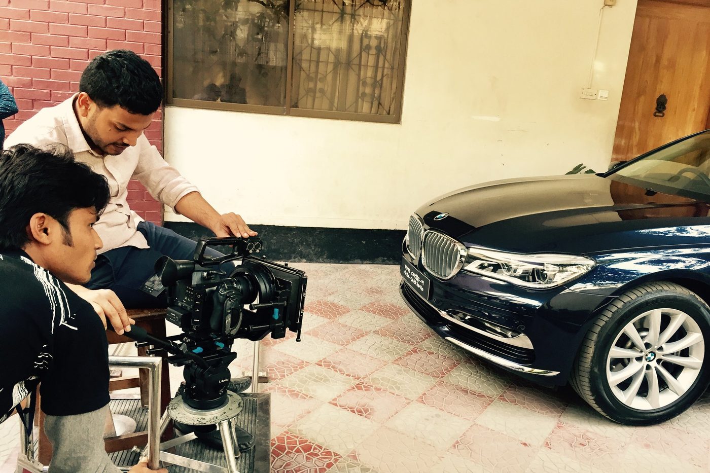 Behind the viewfinder between takes